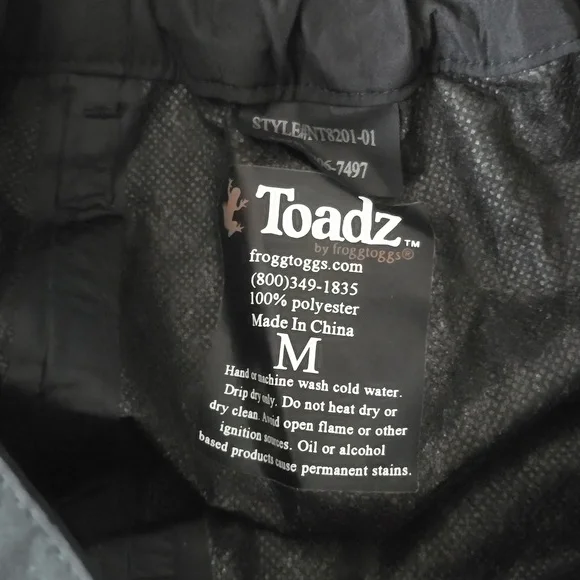 NWT Men's Toadz Toadskinz Waterproof Black Pants Medium - Picture 9 of 9